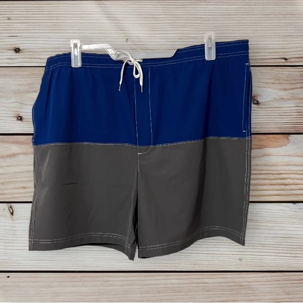 NWT Sonoma Mens Size XXL‎ Color Block Swim Trunks Shorts 7” Blue And Grey